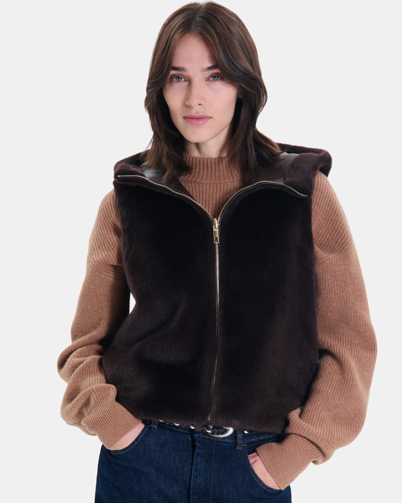 Gilet Gentab Gilet r&eacute;versible chocolat ZAPA