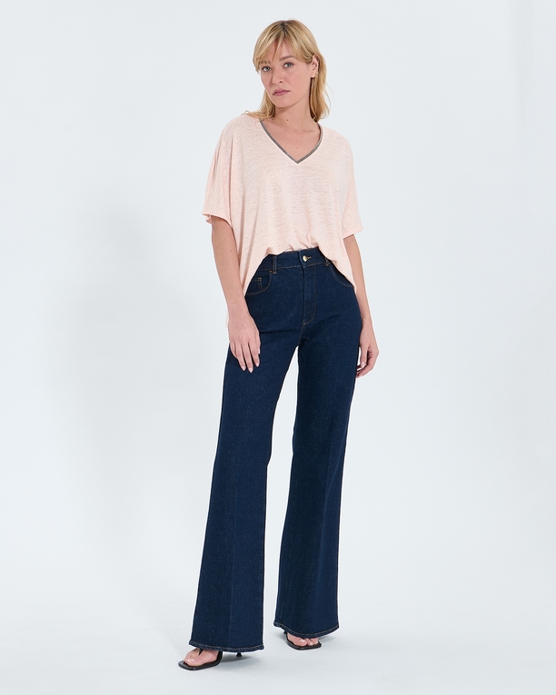 Top Timmy T-shirt col V en lin nude ZAPA