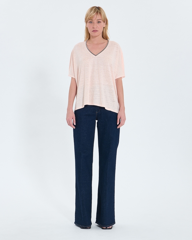Top Timmy T-shirt col V en lin nude ZAPA