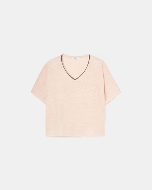 Top Timmy T-shirt col V en lin nude ZAPA