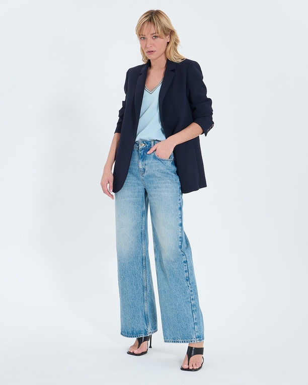 Top Tulipe Tee-shirt col V bleu ciel ZAPA