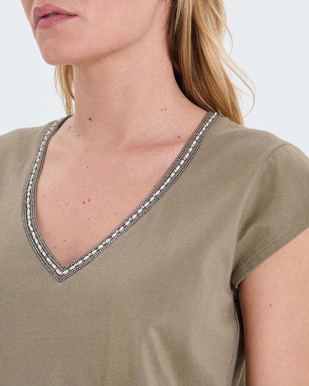 Top Tulipe Tee-shirt col V kaki ZAPA