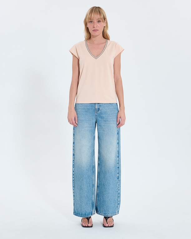 Top Tulipe Tee-shirt col V nude ZAPA