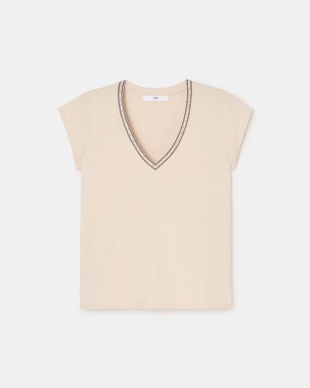 Top Tulipe Tee-shirt col V nude ZAPA