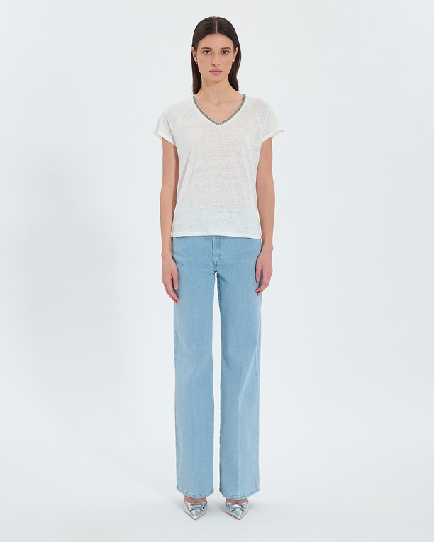 Top Tressie Tee-shirt en lin écru ZAPA