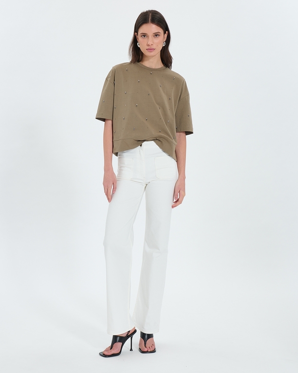Top Totora Tee-shirt à ornements kaki ZAPA