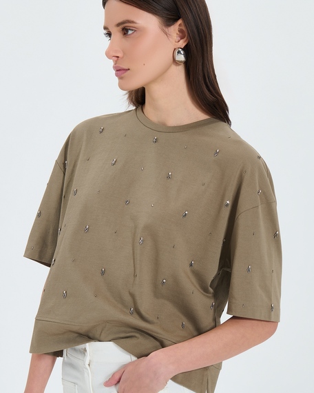 Top totora tee-shirt &agrave; ornements kaki zapa