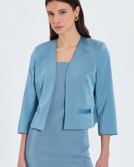 Veste vickio veste courte satin&eacute;e bleue zapa