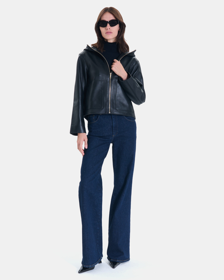 Manteau marjo veste courte en cuir noir zapa