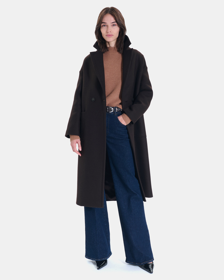Manteau miranda manteau long en laine m&eacute;lang&eacute;e chocolat zapa