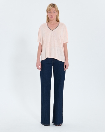 Top Timmy T-shirt col V en lin nude ZAPA
