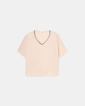 Top Timmy T-shirt col V en lin nude ZAPA