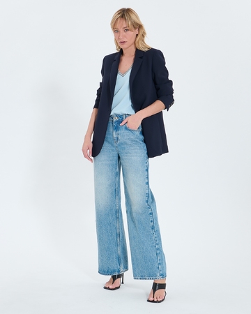 Top Tulipe Tee-shirt col V bleu ciel ZAPA
