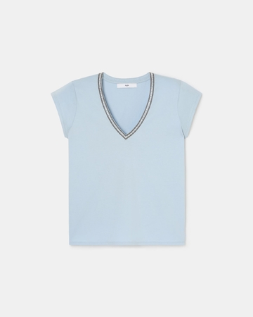 Top Tulipe Tee-shirt col V bleu ciel ZAPA
