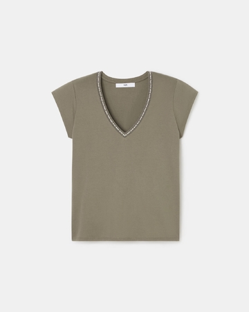 Top Tulipe Tee-shirt col V kaki ZAPA