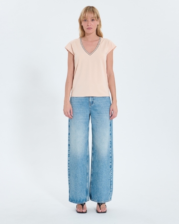 Top Tulipe Tee-shirt col V nude ZAPA