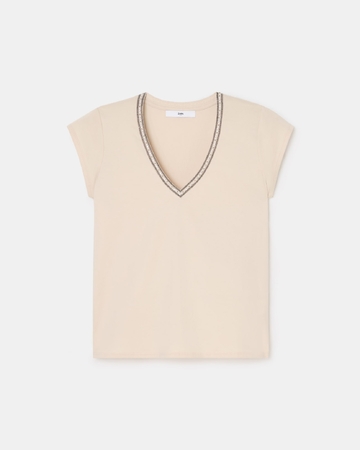 Top Tulipe Tee-shirt col V nude ZAPA