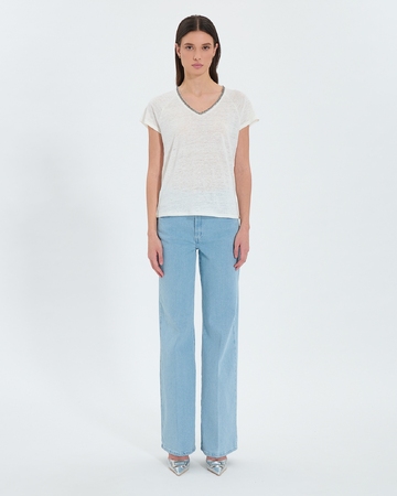 Top Tressie Tee-shirt en lin &eacute;cru ZAPA