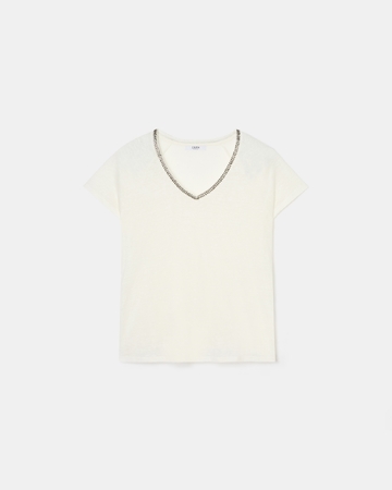 Top Tressie Tee-shirt en lin &eacute;cru ZAPA