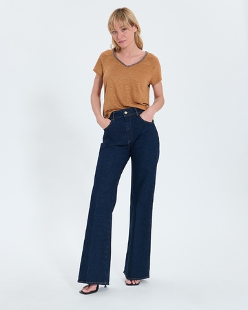 Top Tressie Tee-shirt en lin tabac ZAPA