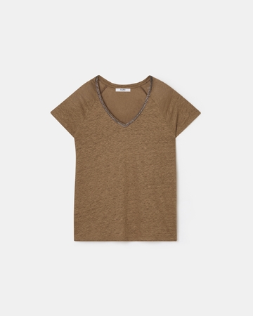 Top Tressie Tee-shirt en lin tabac ZAPA