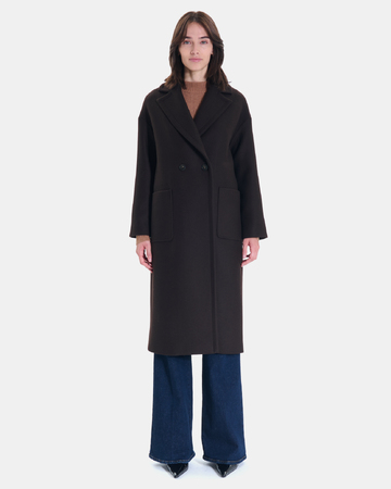 Manteau Miranda Manteau long en laine m&eacute;lang&eacute;e chocolat ZAPA