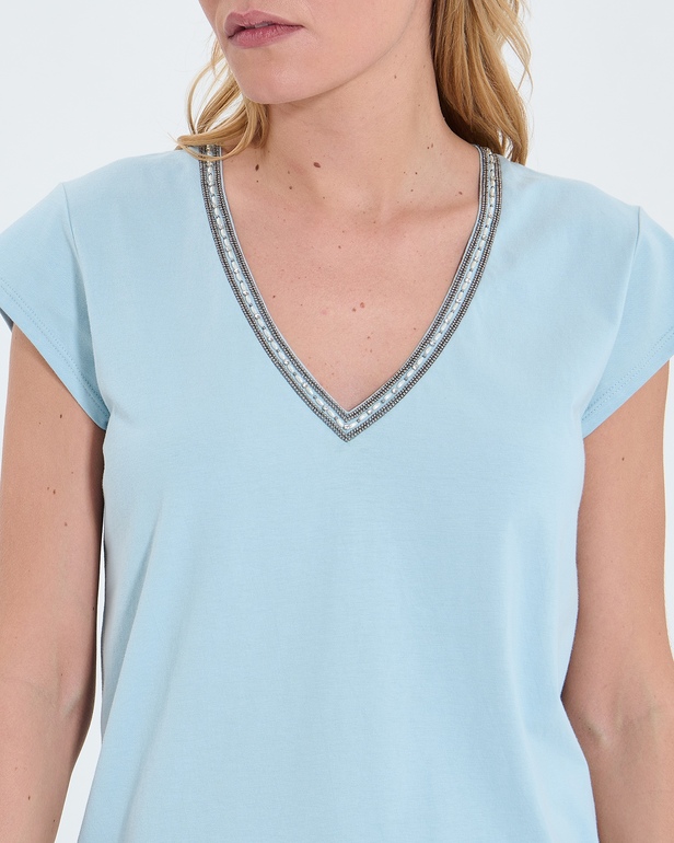 Top Tulipe Tee-shirt col V bleu ciel ZAPA