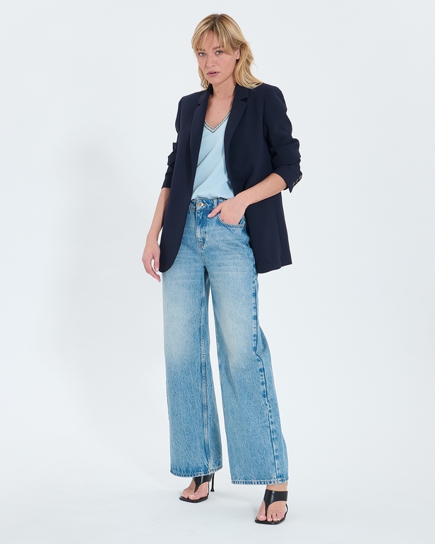 Top Tulipe Tee-shirt col V bleu ciel ZAPA