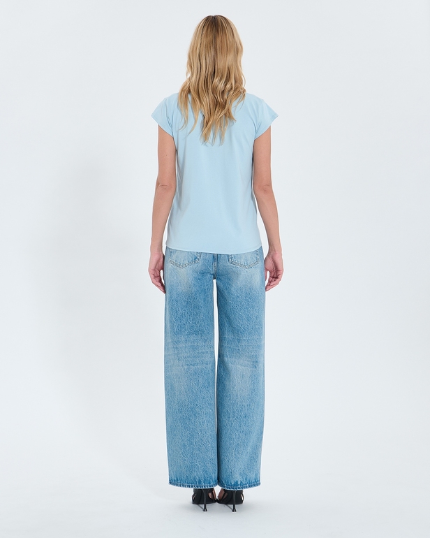 Top Tulipe Tee-shirt col V bleu ciel ZAPA