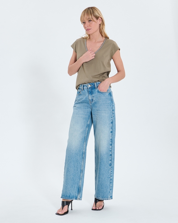 Top Tulipe Tee-shirt col V kaki ZAPA