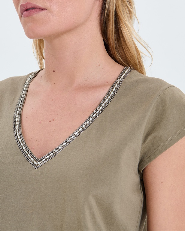 Top Tulipe Tee-shirt col V kaki ZAPA