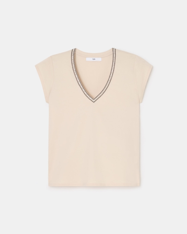 Top Tulipe Tee-shirt col V nude ZAPA
