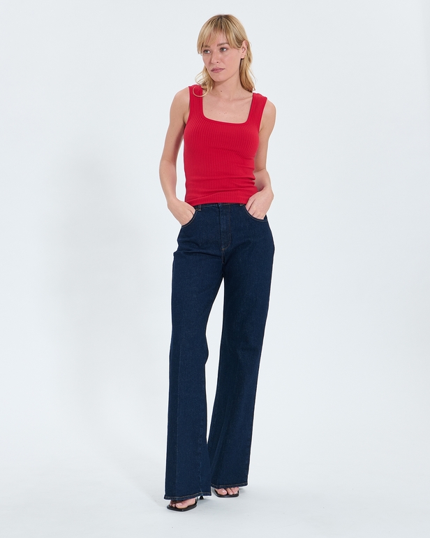 Top Torride D&eacute;bardeur en maille rouge ZAPA