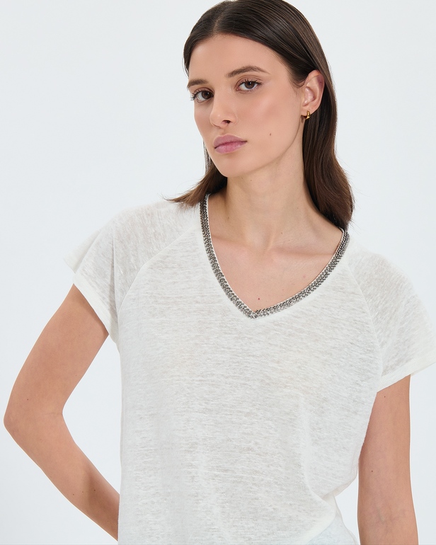 Top Tressie Tee-shirt en lin &eacute;cru ZAPA