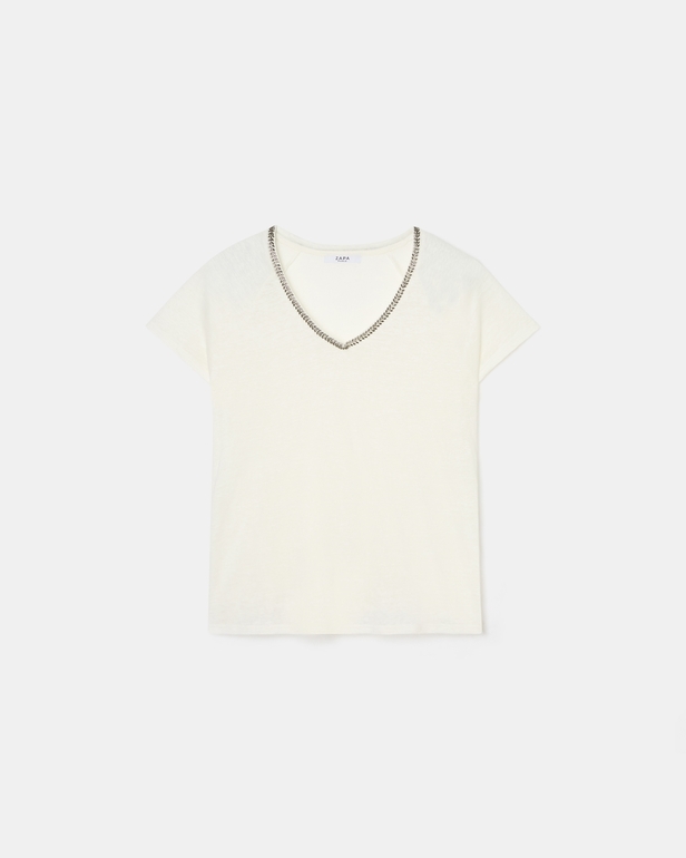 Top Tressie Tee-shirt en lin &eacute;cru ZAPA