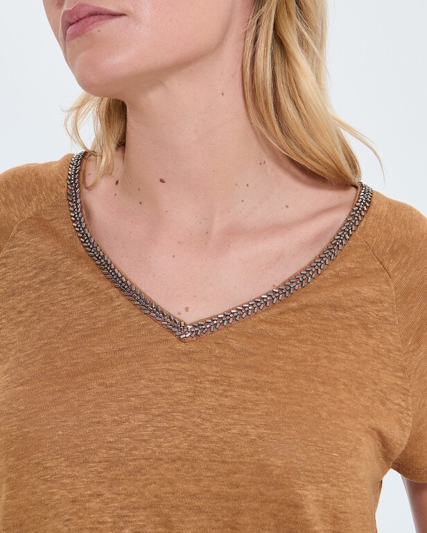 Top Tressie Tee-shirt en lin tabac ZAPA