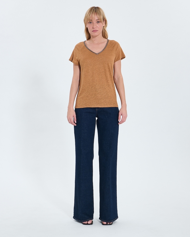 Top Tressie Tee-shirt en lin tabac ZAPA