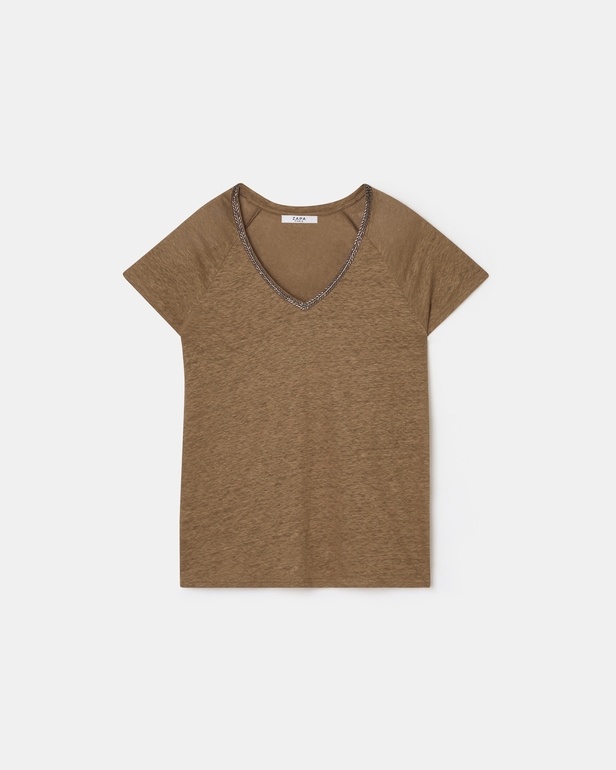 Top Tressie Tee-shirt en lin tabac ZAPA