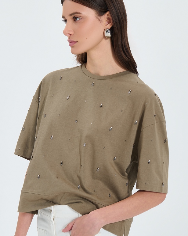 Top Totora Tee-shirt &agrave; ornements kaki ZAPA