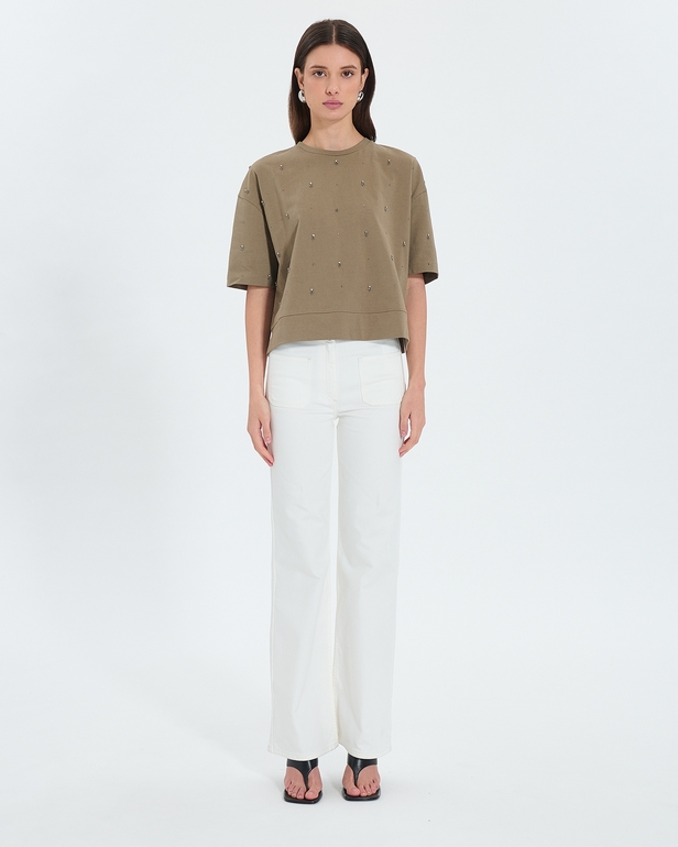 Top Totora Tee-shirt &agrave; ornements kaki ZAPA