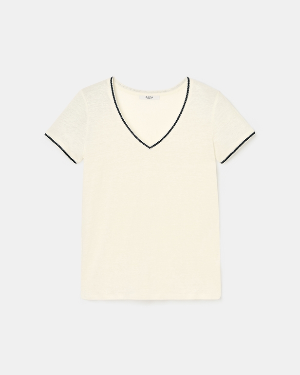 Top Tasmila Tee-shirt en lin &eacute;cru ZAPA