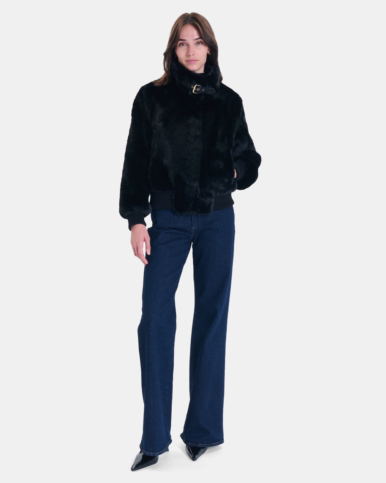 Veste Valou Veste courte en fausse fourrure noire ZAPA