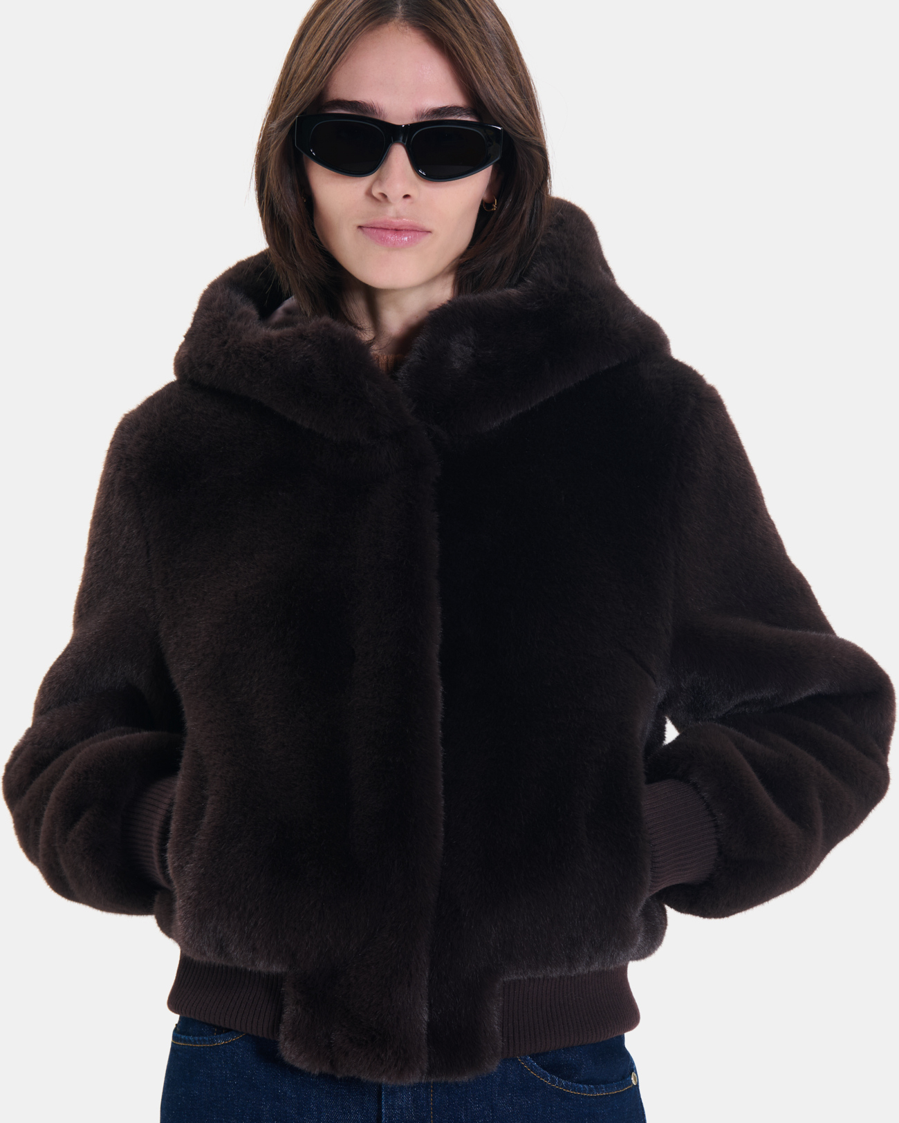 Veste Vallea Veste &agrave; capuche en fausse fourrure chocolat ZAPA