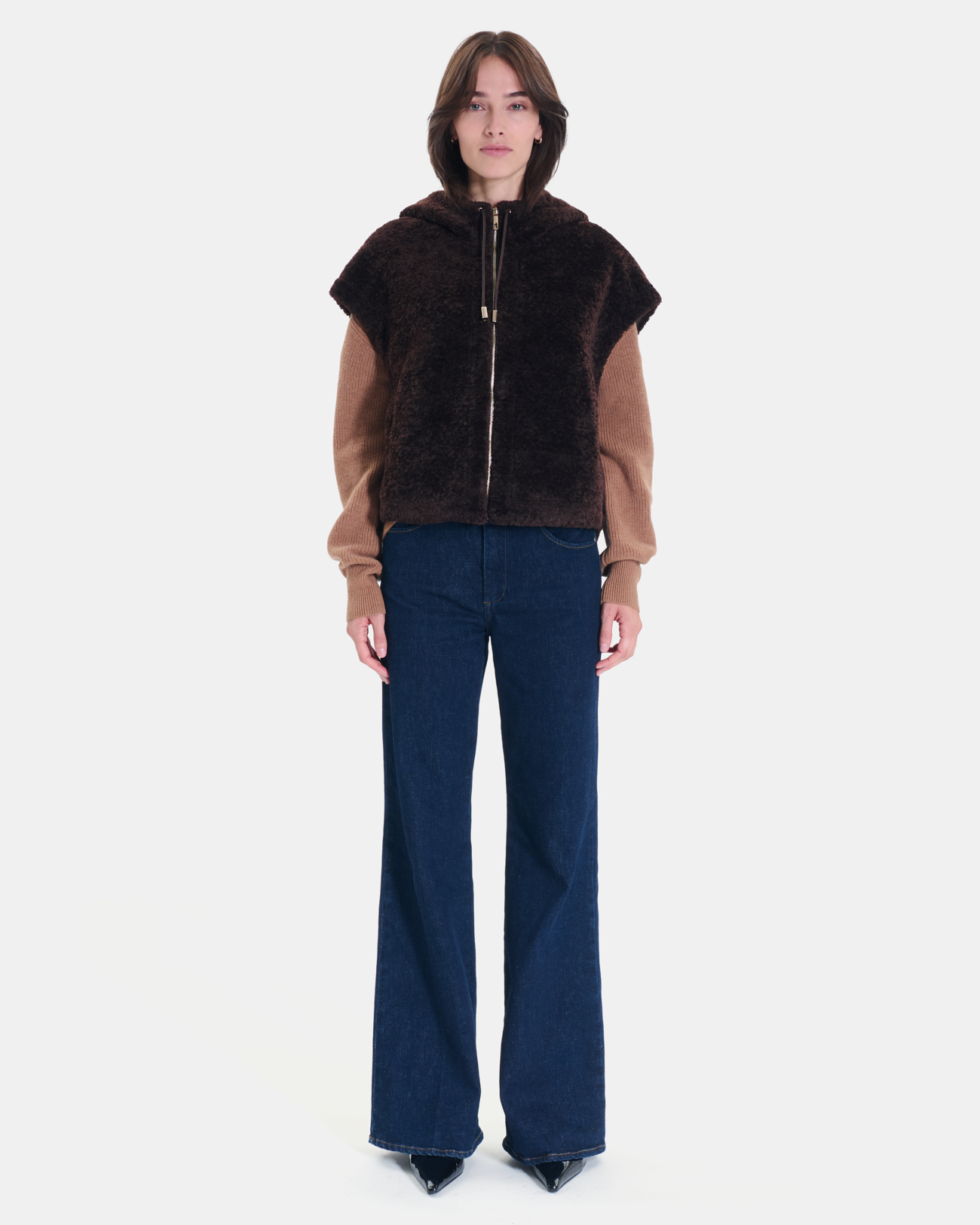 Veste Marguerita Veste sans manches en fausse fourrure chocolat ZAPA