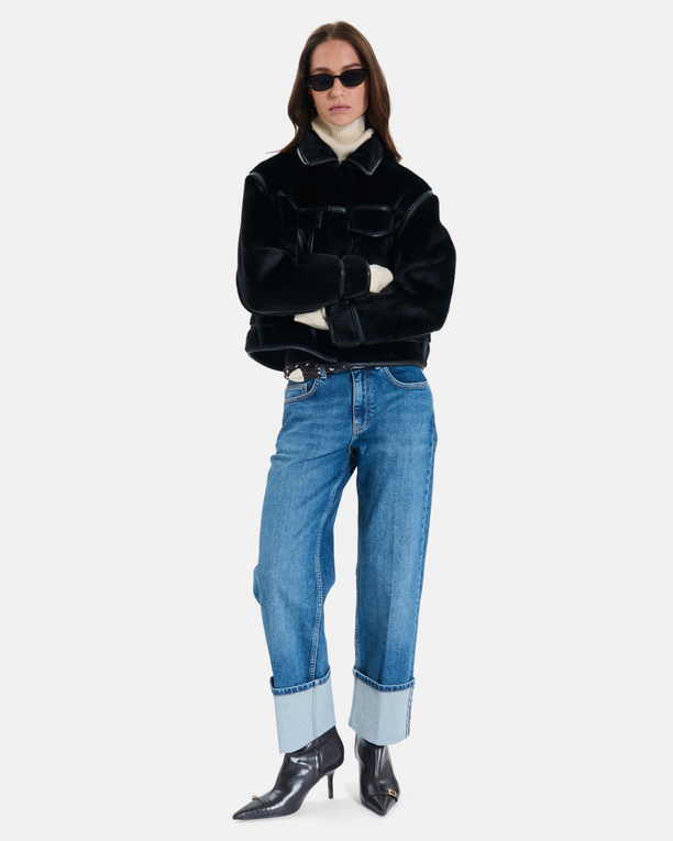 Veste Monge Veste courte réversible en fausse fourrure noire ZAPA