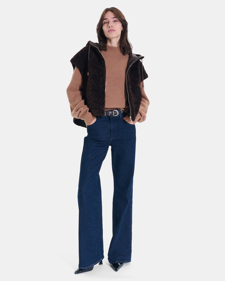 Veste marguerita veste sans manches en fausse fourrure chocolat zapa