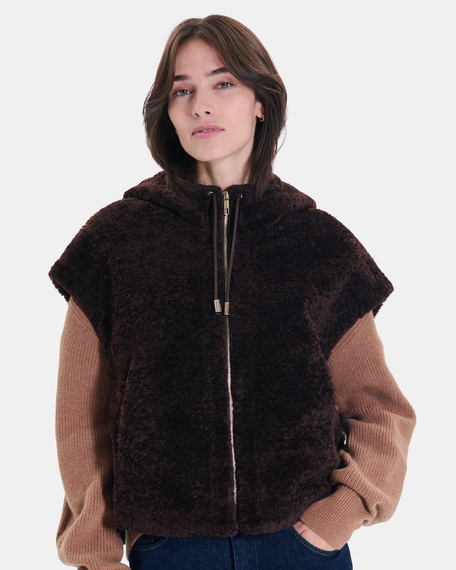 Veste marguerita veste sans manches en fausse fourrure chocolat zapa
