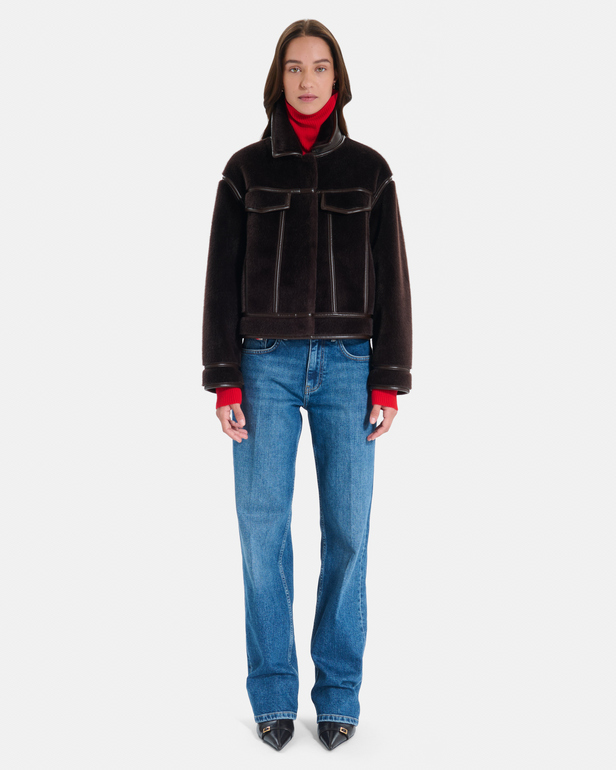 Veste Monge Veste courte r&eacute;versible en fausse fourrure chocolat ZAPA