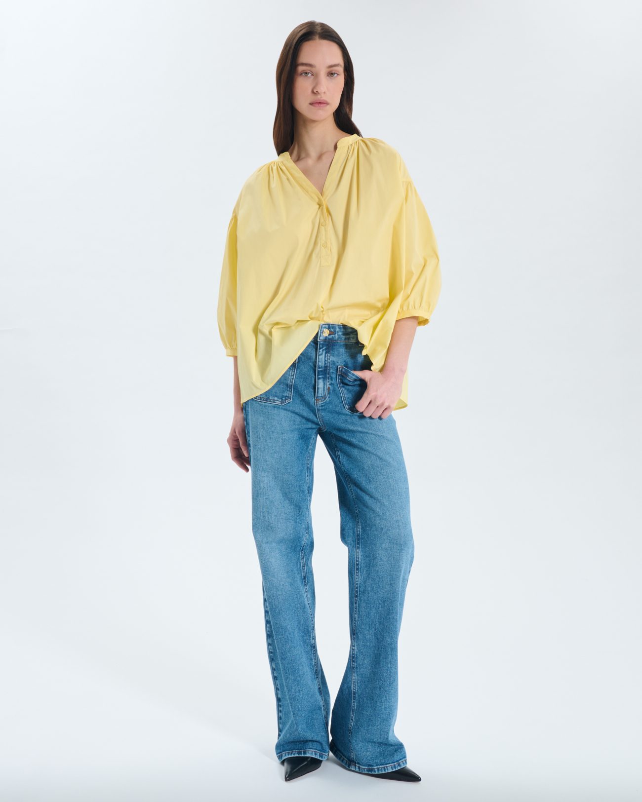 Chemise Cora Blouse jaune oversize manches 3/4 ZAPA