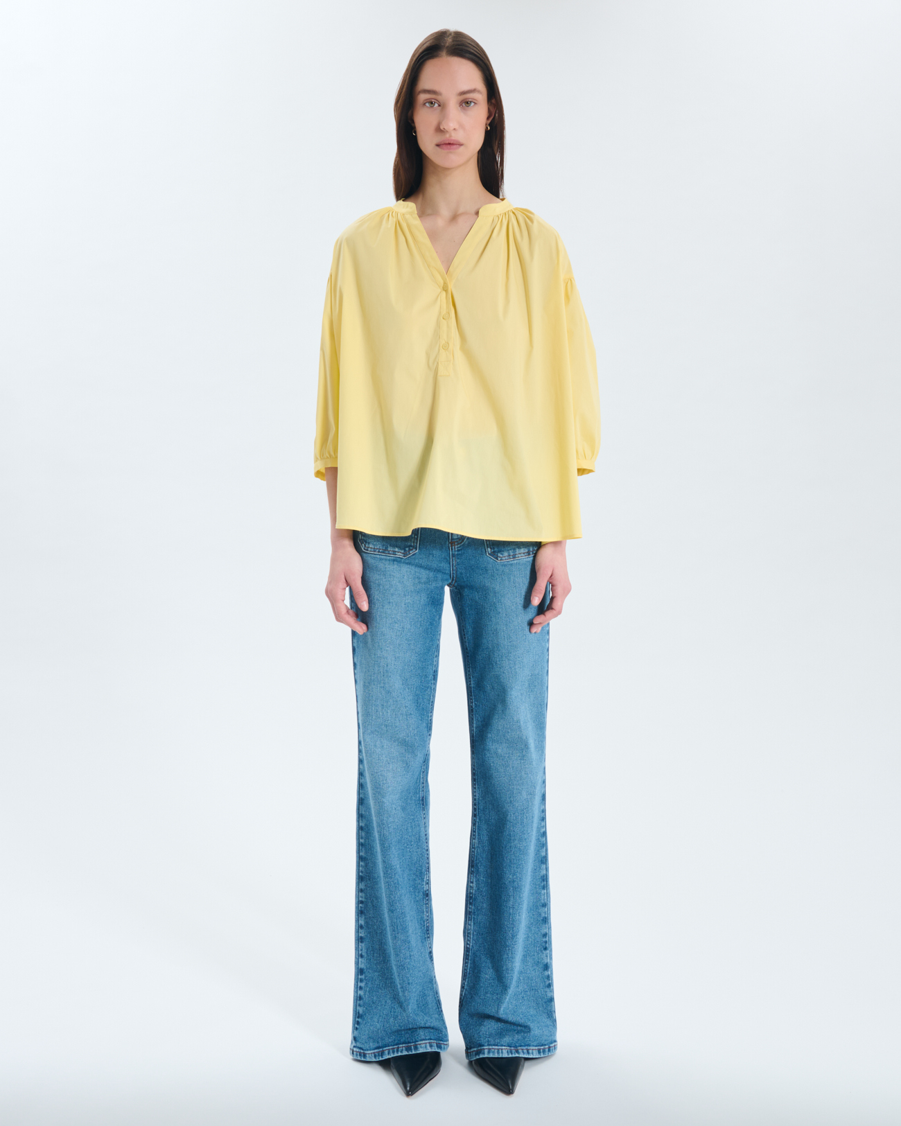 Chemise Cora Blouse jaune oversize manches 3/4 ZAPA